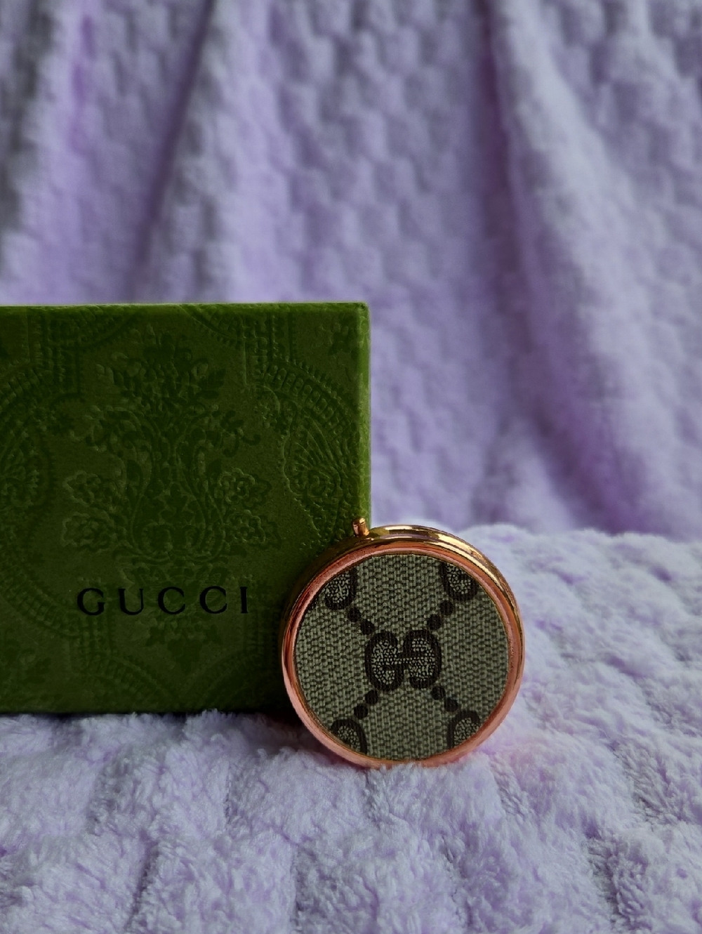 Upcycled Gucci GG Canvas Pill Box with Rose Gold Trim